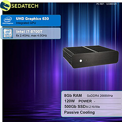 Sedatech Mini-PC Evo passif • Intel i7-8700T • 8Go RAM • 500Go SSD M.2 • sans OS