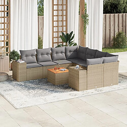 vidaXL Salon de jardin avec coussins 9 pcs beige résine tressée