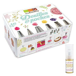 Scrapcooking Coffret 6 douilles pâtissières inox et poches jetables + 1 poudre irisée dorée