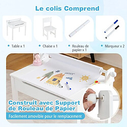 Avis Helloshop26 Bureau pour enfants avec tabouret et plateau rabattable table à dessin en pin polyvalent avec rouleau de papier pour enfants de 3 ans+ blanc 20_0008022