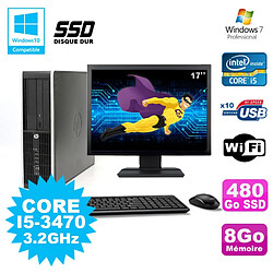 Lot PC HP Elite 8300 SFF I5-3470 3.2GHz 8Go 480Go SSD Graveur Wifi W7 + Ecran 17 - Occasion