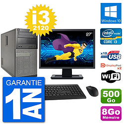 PC Tour Dell 7010 Ecran 27" Intel i3-2120 RAM 8Go Disque 500Go Windows 10 Wifi - Occasion