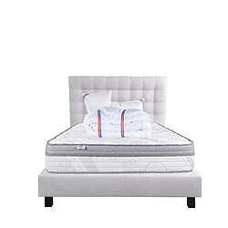 Acheter LUXURY LITERIE Ensemble matelas ViscoPlus 140x200 cm + sommier gris ep20cm + 2 oreillers + couette + Tête de Lit