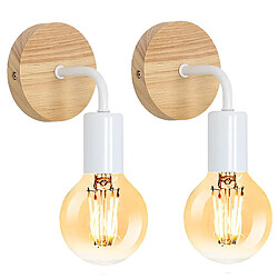 Stoex Appliques Murales Vintage Blancs Appliques Murales Modernes D'Intérieur Lampe Murale Rétro en Bois E27 Pour Chevet, Chambre À Coucher, Hôtel, 2PCS 