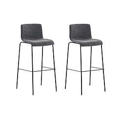 Decoshop26 Lot de 2 tabourets de bar avec repose-pieds dossier incurvé en tissu gris clair et 4 pieds en métal noir 10_0004201 