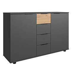 Avis Pegane Commode combinée, meuble de rangement graphite, rechampis imitation bois - Longueur 130 x Hauteur 83 x Profondeur 41 cm&nbsp;