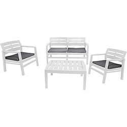 Alter Salon extérieur avec 2 fauteuils 1 canapé 1 table basse avec coussins, Made in Italy, coloris blanc