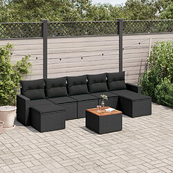 vidaXL Salon de jardin 8 pcs avec coussins noir résine tressée