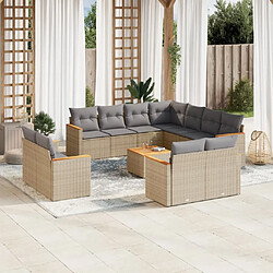 vidaXL Salon de jardin et coussins 12 pcs mélange beige résine tressée 