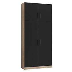 Inside 75 Armoire de rangement penderie style industriel 4 portes KEY bi-ton chêne noir mat 100 x 42 cm