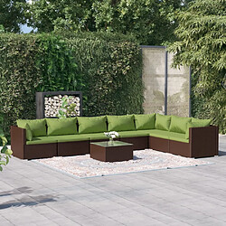 vidaXL Salon de jardin 8 pcs avec coussins résine tressée marron