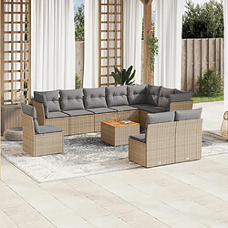 vidaXL Salon de jardin et coussins 11 pcs mélange beige résine tressée 