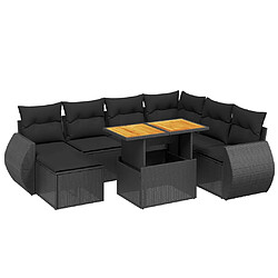 vidaXL Salon de jardin 8 pcs avec coussins noir résine tressée