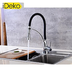 • iDeko®Robinet Cuisine mitigeur avec douchette Extractible en Silicone Noir Rabattable 360° Mitigeur pour Evier Chromé à Bras Rotat 