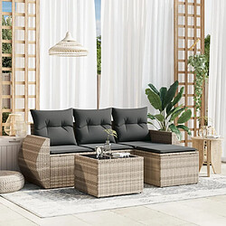 vidaXL Salon de jardin 5 pcs avec coussins gris clair résine tressée 