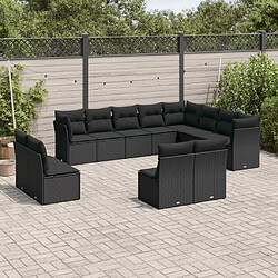 vidaXL Salon de jardin 12 pcs avec coussins noir résine tressée 