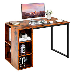 Helloshop26 Bureau d'ordinateur avec bibliothèque bureau informatique avec 5 compartiments cadre en métal table d'ordinateur 115 x 59,5 x 75 cm marron 20_0005653 