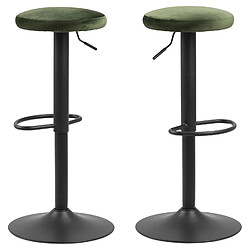 Toilinux Lot de 2 Tabourets de bar avec repose pieds et hauteur réglable en tissu et métal - Vert et Noir Toilinux - Lot de 2 Tabourets de bar avec repose pieds et hauteur réglable en tissu et métal - Vert et Noir - Moderne