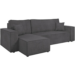 Palozi Sofa Canapé d'angle convertible en velours côtelé Karl - 3 places - Gris foncé 