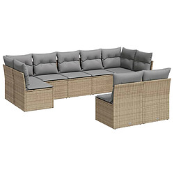 vidaXL Salon de jardin avec coussins 9 pcs beige résine tressée