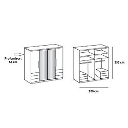 Inside 75 Armoire penderie LISEA 4 portes 6 tiroirs verre anthracite 200 x 236 cm HT