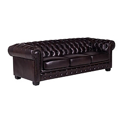 Avis Vente-Unique Canapé chesterfield 4 places BRENTON 100% cuir de buffle - Marron reflets châtains