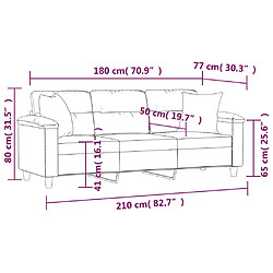 vidaXL Canapé 3 places avec oreillers gris clair 180 cm pas cher