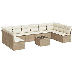 vidaXL Salon de jardin 11 pcs avec coussins beige résine tressée