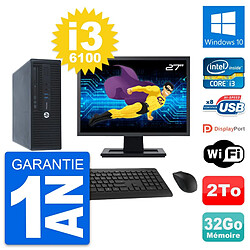 PC HP 400 G3 SFF Ecran 27" Intel i3-6100 RAM 32Go Disque 2To Windows 10 Wifi · Occasion 