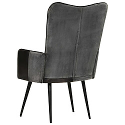 Maison Chic Fauteuil de Chambre à Coucher Salon,Chaises de Salle à Manger,Chaise à oreilles Noir et gris Cuir véritable -GKD93297 pas cher