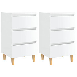 Maison Chic Lot de 2 Tables de chevet,Table de nuit,Table d'appoint pour salon pieds en bois - Blanc brillant 40x35x69 cm -MN89881