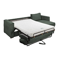 Avis Vente-Unique Canapé d'angle convertible express et réversible en velours côtelé vert - Couchage 140 cm - Matelas 14 cm LORETO