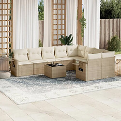 vidaXL Salon de jardin avec coussins 10 pcs beige résine tressée