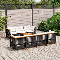 vidaXL Salon de jardin 8 pcs avec coussins noir résine tressée 