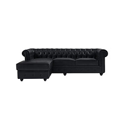 Avis Vente-Unique Canapé d'angle gauche chesterfield en cuir noir TOLEDO