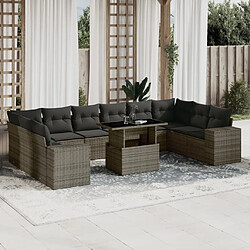 vidaXL Salon de jardin 11 pcs avec coussins gris résine tressée 