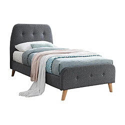 Vente-Unique Lit ROMEO tête de lit capitonnée - 90 x 190 cm - Tissu gris