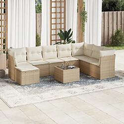 vidaXL Salon de jardin avec coussins 9 pcs beige résine tressée 