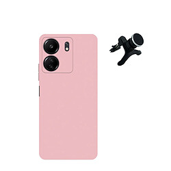 SuppOrt Magnétique renforcé de kit + couvercle de silicone liquide Phonecare pour Xiaomi Redmi 13C - rose 