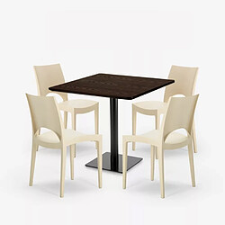 Avis Grand Soleil Ensemble Table 90x90cm Horeca et 4 Chaises Empilables Bar Restaurant Prince - Beige