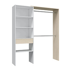 Pegane Armoire dressing avec étagère de rangement coloris blanc / chêne - 187 x 158 x 40 cm 