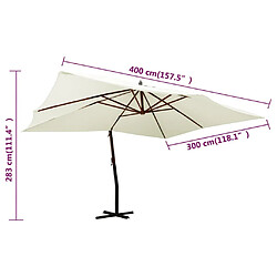 vidaXL Parasol de jardin en porte-à-faux avec mât en bois blanc sable pas cher