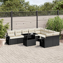 vidaXL Salon de jardin 10 pcs avec coussins noir résine tressée