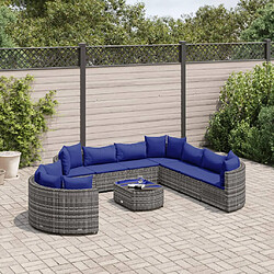 vidaXL Salon de jardin avec coussins 10 pcs gris résine tressée