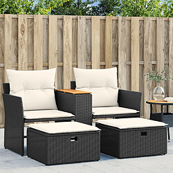 vidaXL Canapé de jardin 2 places avec tabourets noir résine tressée 