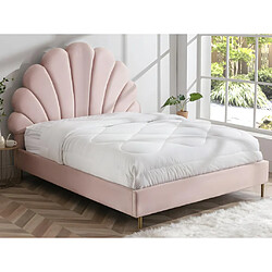 Vente-Unique Lit coquillage 160 x 200 cm - Velours - Rose + Matelas - LIVAYA