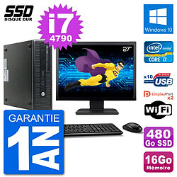 PC HP EliteDesk 800 G1 Ecran 27" Core i7-4790 RAM 16Go SSD 480Go Windows 10 Wifi - Occasion