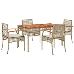 Maison Chic Ensemble à manger d'extérieur 5 pcs avec coussins,Salon de jardin,Mobilier de jardin Beige poly rotin -GKD310578