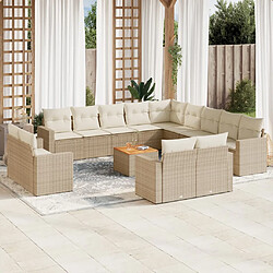 vidaXL Salon de jardin avec coussins 14 pcs beige résine tressée 