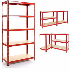 Secury-T Lot de 2 étagères de rayonnage modulables en métal rouge, 5 étages, 175kg/par étagère